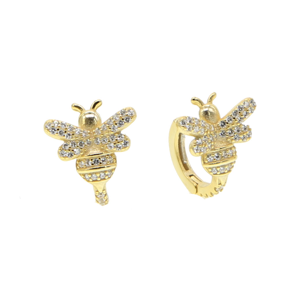 2 Styles Cute Insect Bee Micro Pave Cubic Zirconia Earrings Gold Color Women Studs Ear Cuff Earrings