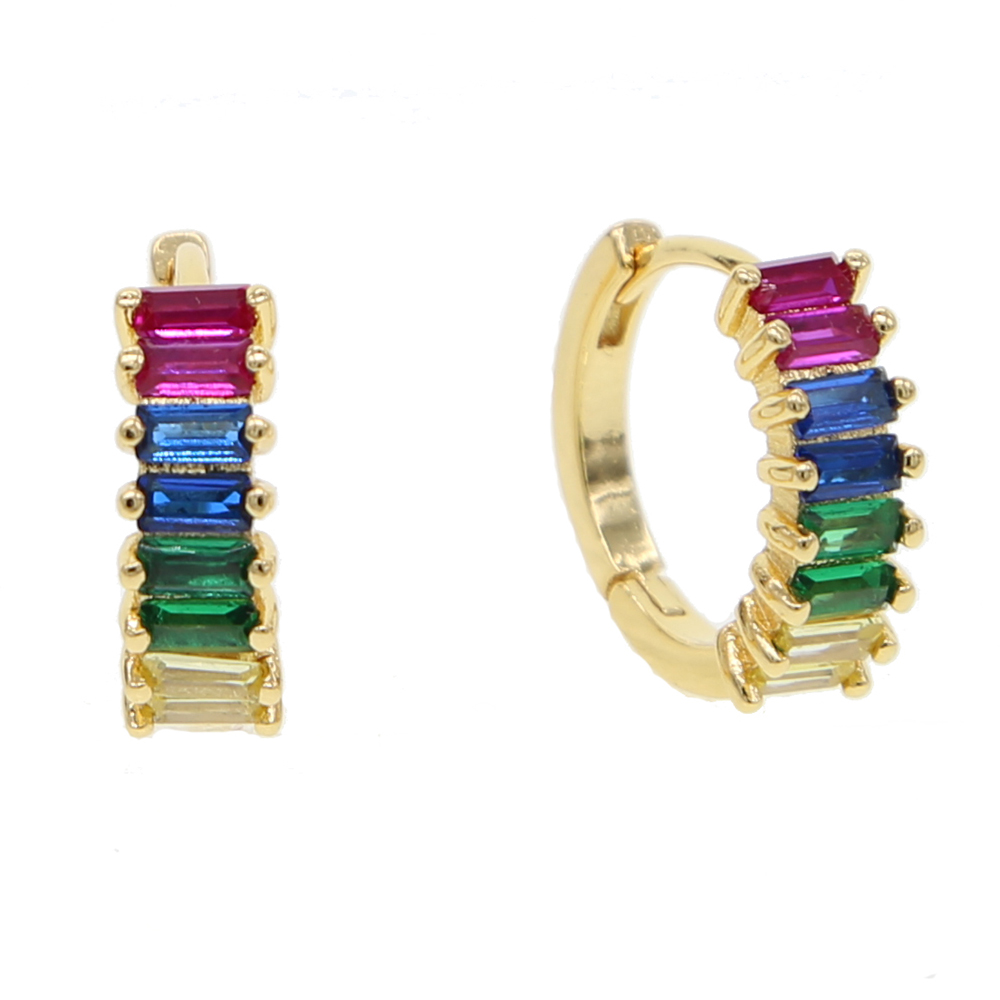 Gold plated rainbow cz hoop earring for women elegance luxury fashion jewelry 20189 new arrived colorful stone cz hoop