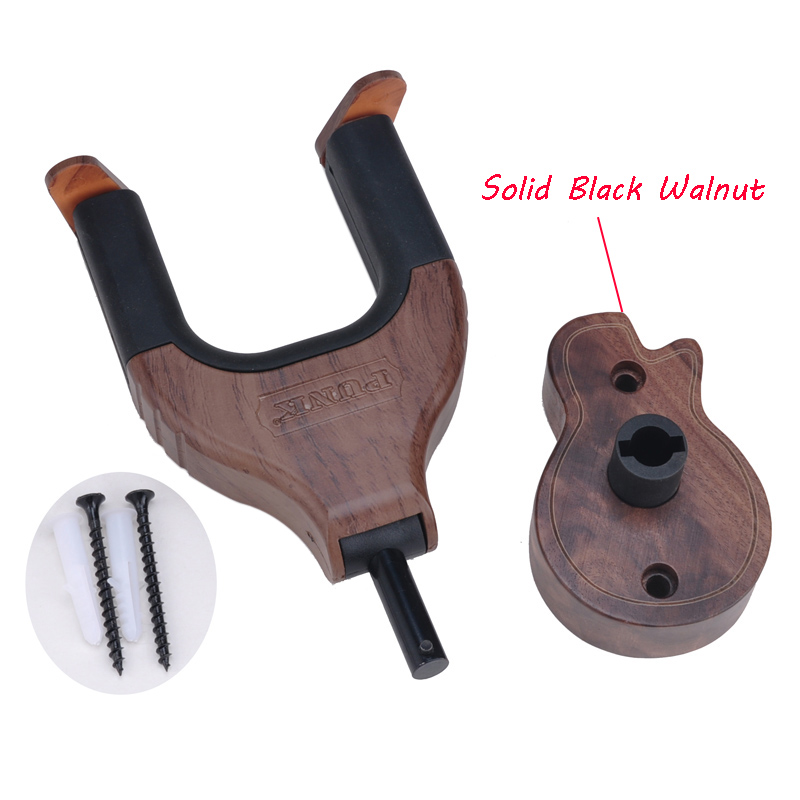 Hard Wood Base in Guitar Shape Guitar Hook Black Walnut Wall Mount Holder for Acoustic Classical Electric Guitar Bass