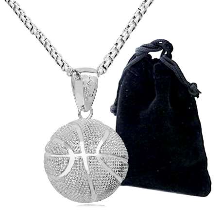 3D Basketball Necklaces Silver Color Pendant Sports Hip Hop Jewelry homme Stainless Steel Chain For Male Fathes Day Gifts