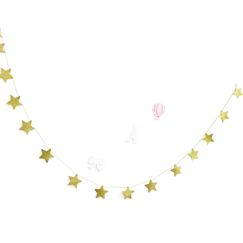Gold Stars Hanging Decoration Garland Banner Pastel Star Garland Bunting for Weddings Party Children's Rooms Mosquito Nets Room