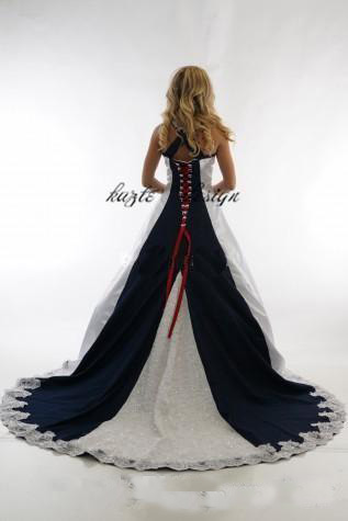 Vintage Navy Blue and White Country Wedding Dress Halter Lace-up Lace Stain Western Cowgirls Dresses Plus Size Wedding Gown