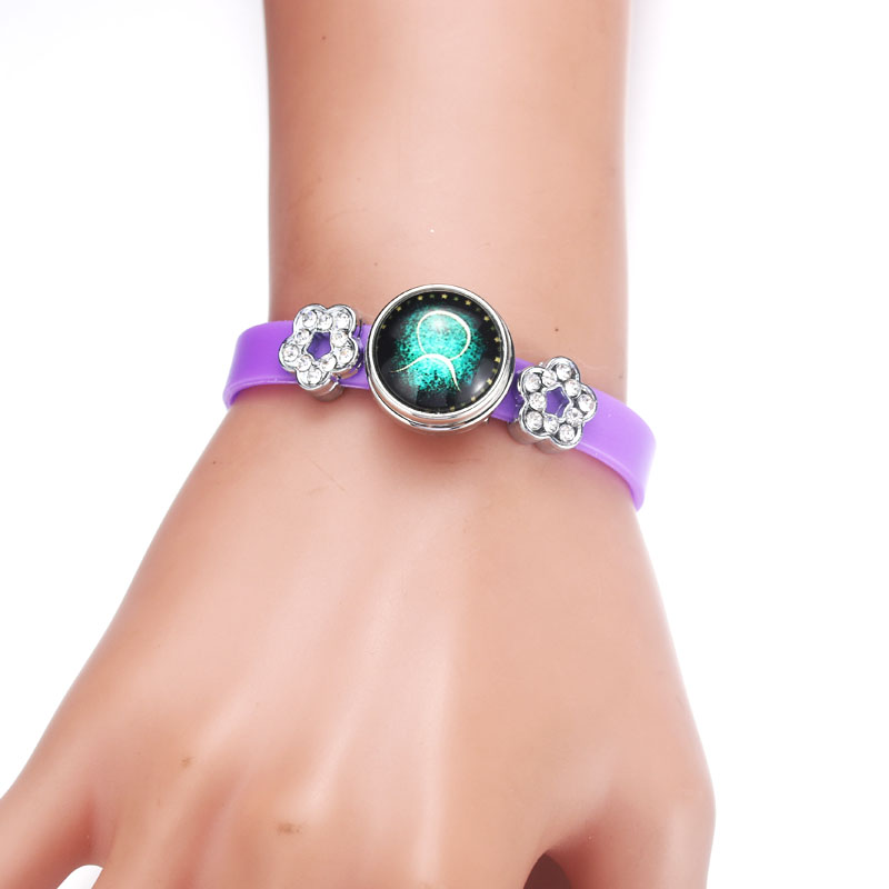 Snap Jewelry Candy Colors Silicone Snap Button Bracelet For Women Children Stainless Steel Flower Charms Button Bracelet 7625