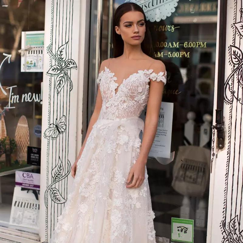 A Berta Wedding Dresses Sheer Off the Shoulder Lace Appliqued Bridal Gowns Backless Custom Made Robe De Mari e ppliqud