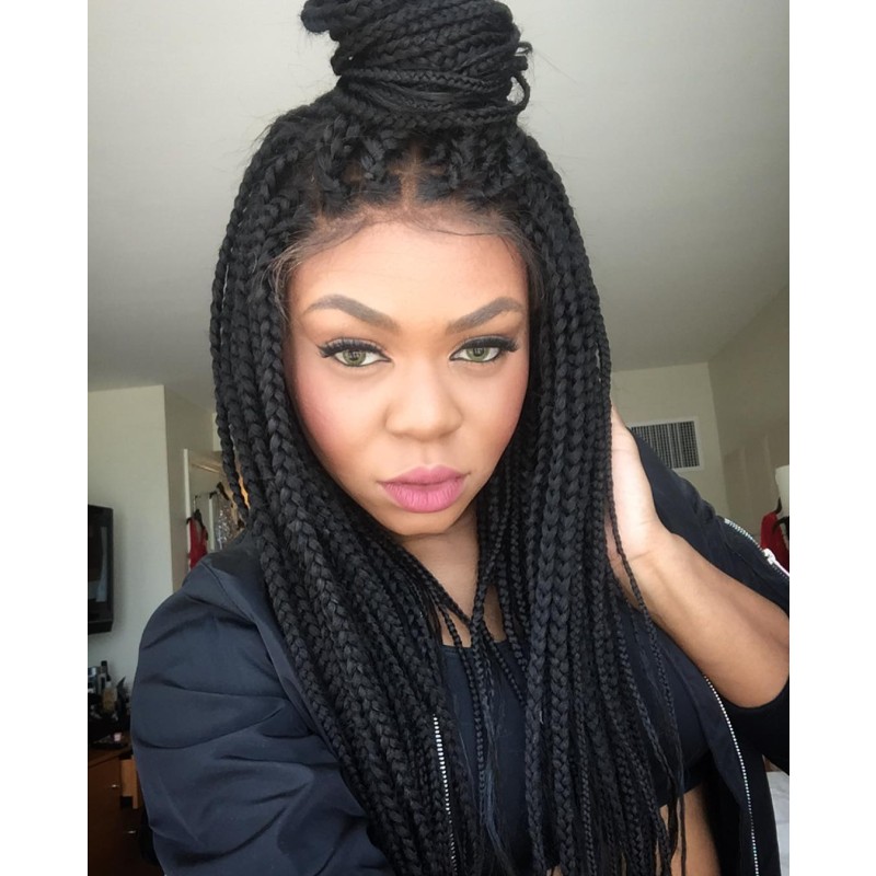 Free shipping 180density full Box Braids Wig brazilian #613 blonde natural Hair Heat Resistant Braided Synthetic lace front wigs for black women