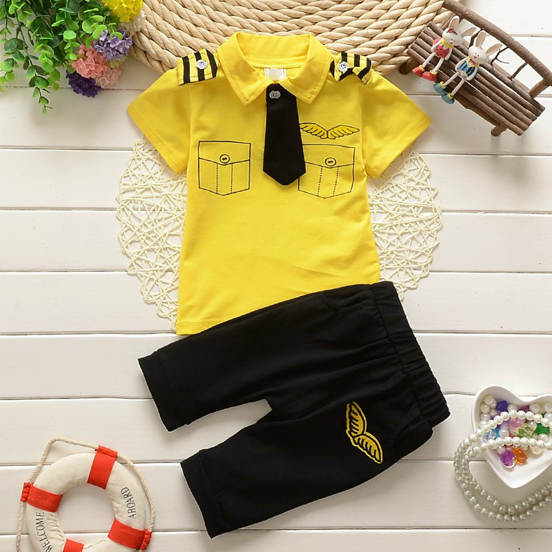2018 Childrens Clothes Suits Children Baby Boys Summer Clothing Sets Cotton Kids Tie Gentleman Outfits Child Short Sleeve Tops T Shirt