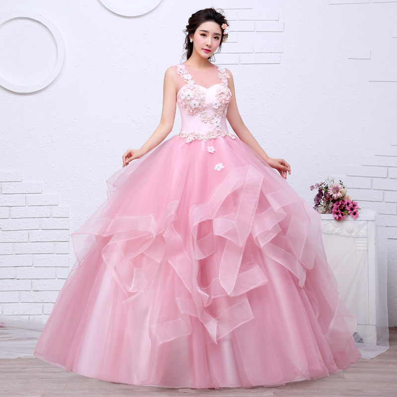 Free shippin Pink Color Yarn Girls Wedding dress 2018 New Fashion Simple Female Art Exam Gowns Part Dress Vestidos De Novia