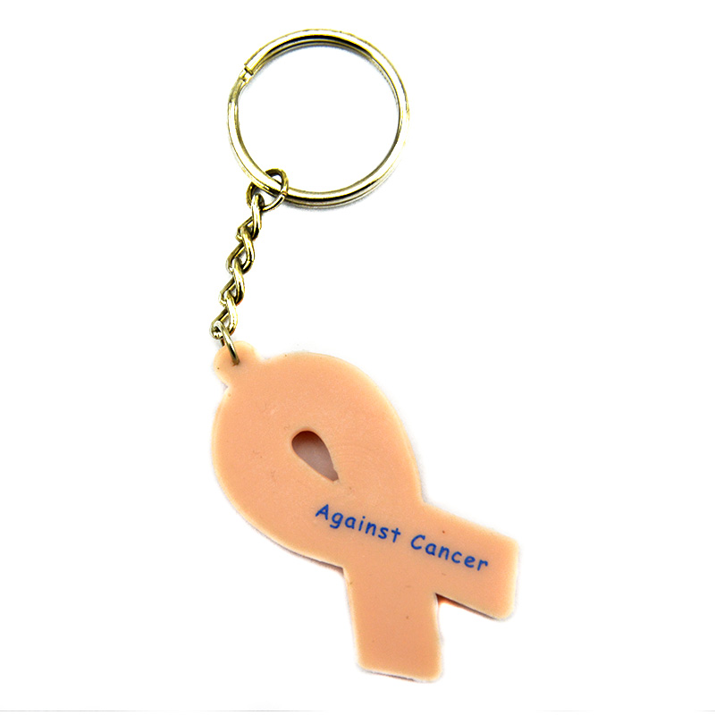 50PCS 24 Hour Fight Against Cancer Ribbon Silicone Keychain Printed Motivational Logo 4 Colors for Promotional Gift
