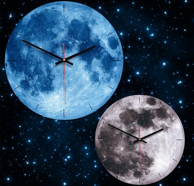 Moon Wall Clock Planet Circular Wall Hanging Clock Acrylic Wooden Clocks For Living Room Home Decoration