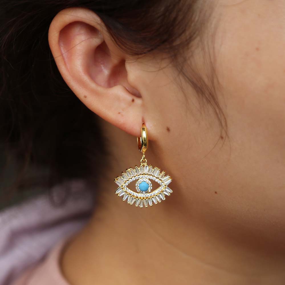 turkish evil eye dangle earring for women lady lucky design jewelry paved cz turquoise stone high quality fashion jewelry