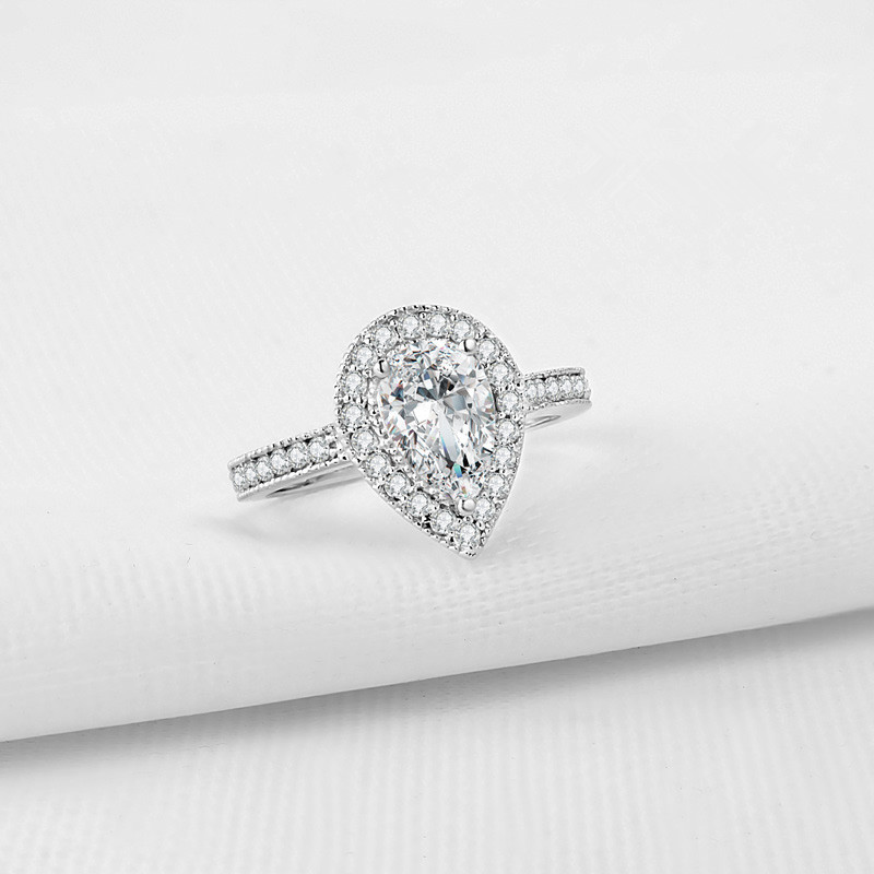 fashion Real 925 Sterling Silver Pear Ring for Women Fashion Drop Water CZ Stone Ring Jewelry N55