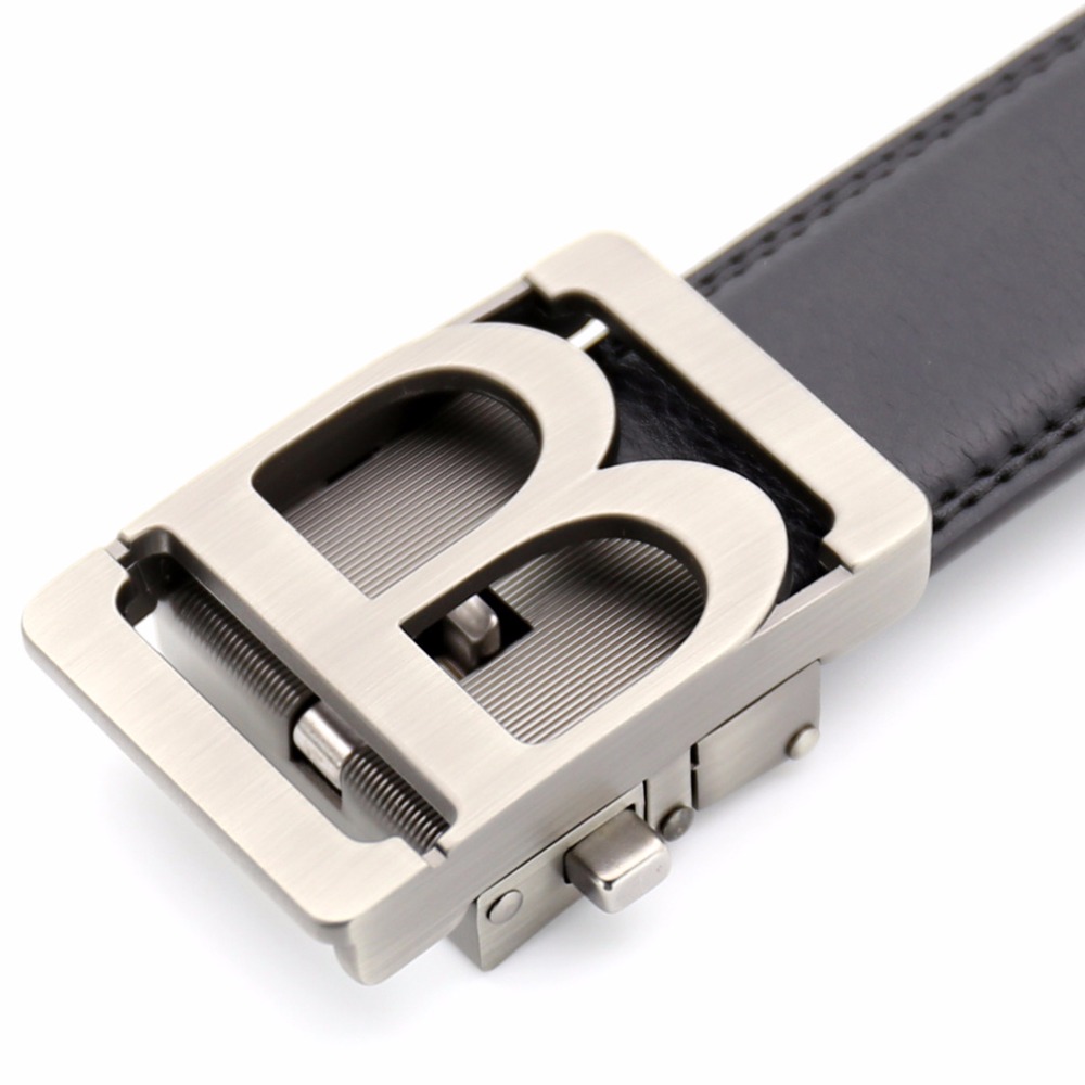 KAWEIDA New Arrivals belts for men 2018 hollow B Metal Automatic Buckle letter belt cow genuine leather belt for male