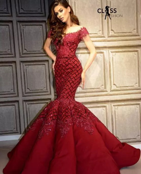 Yousef Aljasmi Mermaid Evening Dresses Off Shoulder Lace Applique Sequins Beaded Luxury Formal Dress Party Evening Wear Prom Gown