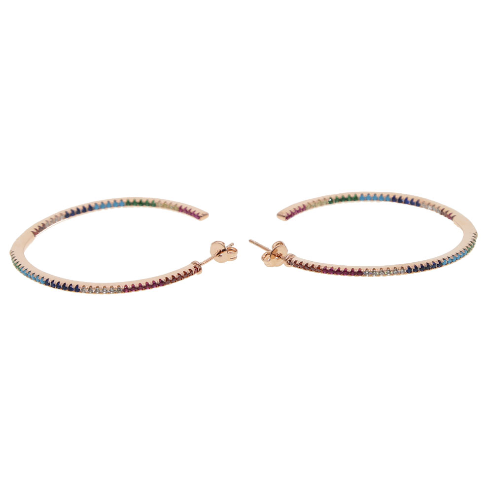 Rose Gold Colorful Hoop Earrings: Chic 2024 Fashion CZ Circle Hoops