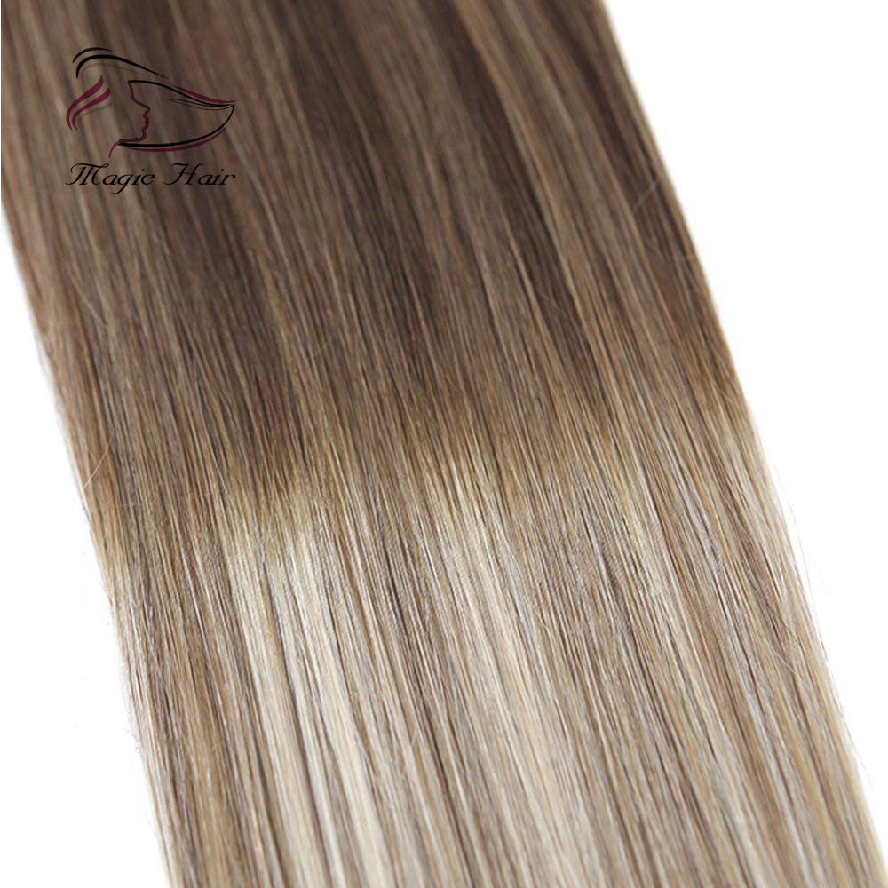 Clip in Hair Extension Human Hair Ombre #4 Dark Brown Mix #6 Medium Brown Fading to #22 Medium Blonde Full Head 7pcs/120g