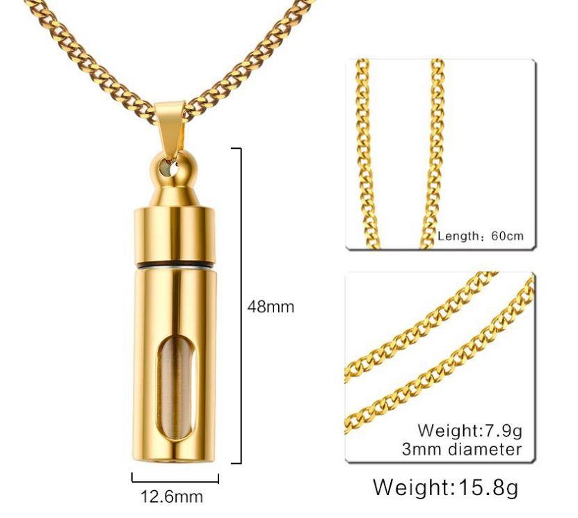 43mm Men Punk wind Necklaces Stainless Steel Glass Cylinder Aromatherapy Essential Oil Perfume Pendant Necklace Cremation Urn Jewelry
43mm Men Punk wind Necklaces Stainless Steel Glass Cylinder Aromatherapy Essential Oil Perfume Pendant Necklace Cremation Urn Jewelry