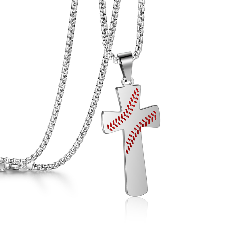 Charm Baseball Cross Scripture Pendants Cool Sport New Men Necklace Fitness Fashion Stainless Steel Workout Jewelry 18K Gold Plated