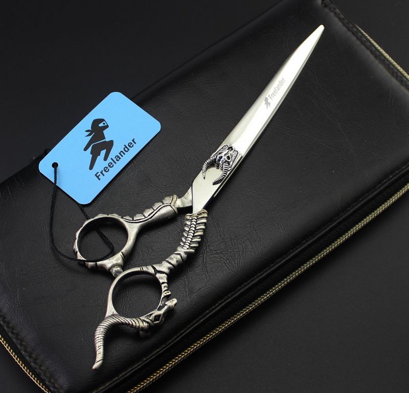 with leather case Freelander 7.0 inch 440C 62HRC TB-71 cutting scissors with Sheep head on scissors handle