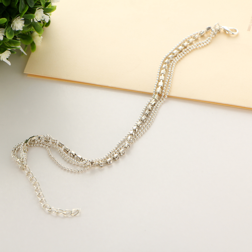Fashion Crystal Multiple Layers Anklet Bracelets For Women Barefoot Sandals Anklets Trendy Girls Bead Chain Wedding Feet Jewelry