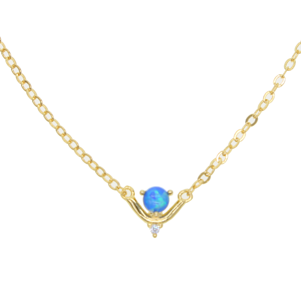 2018 blue fire opal gemstone jewelry necklace simple design elegance lovely girl women coller chain gold plated Gorgeous high quality jewel