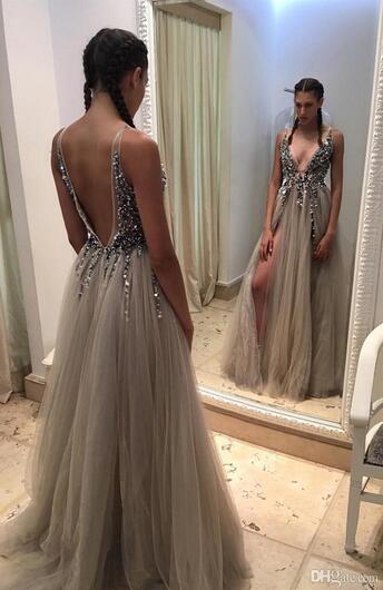 In Stock Thigh Split Evening Dresses Plunging Neckline Appliques Backless Prom Gowns Floor Length Tulle Evening Party Dress, Same as picture
In Stock Thigh Split Evening Dresses Plunging Neckline Appliques Backless Prom Gowns Floor Length Tulle Evening Party Dress, Same as picture