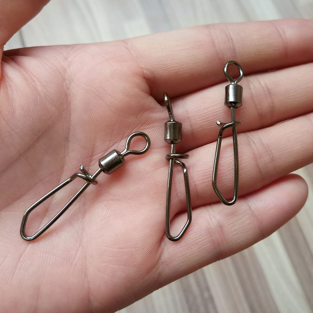 200pcslot Stainless Fishing Swivels Snap Freshwater Saltwater Rolling Swivel with Tshape Snap Quick Change Snap Crap Fishing Con