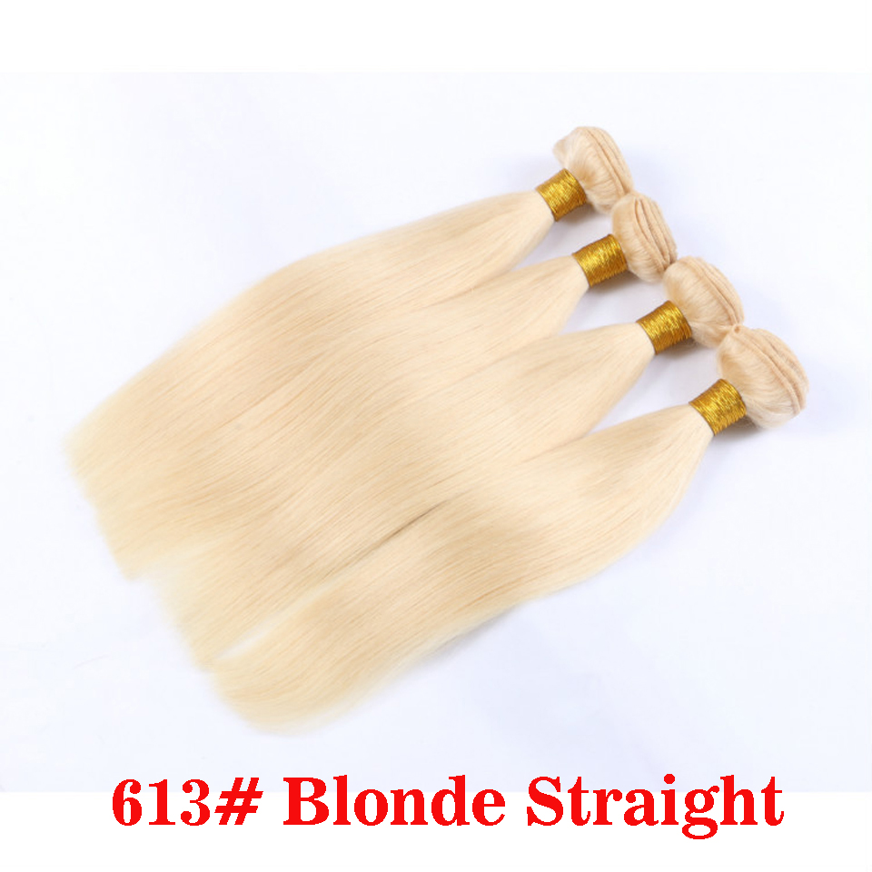 613 Blonde Brazilian Straight Human Hair Weaves Full Head 3pcs/lot Double Wefts Remy Hair Extensions