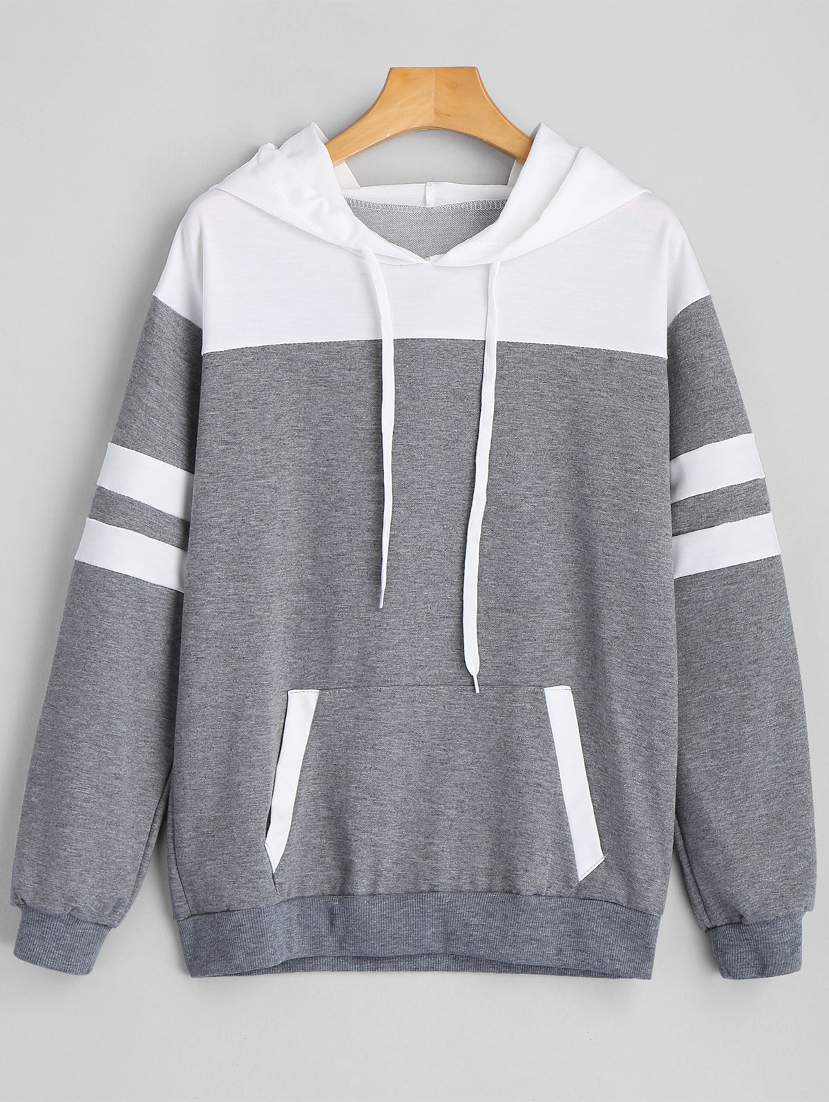 ZAFUL Women Front Pocket Striped Hoodie Drawstring Full Sleeve Patchwork Hooded Pullovers Casual 2018 Autumn Fashion Female Tops, Gray
ZAFUL Women Front Pocket Striped Hoodie Drawstring Full Sleeve Patchwork Hooded Pullovers Casual 2018 Autumn Fashion Female Tops, Gray