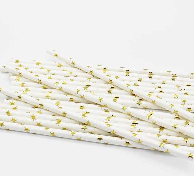 Paper Straws Metallic Gold heart star Foil Stripe Paper Straws Gold Foil Stripe Paper Straws Party Supplies