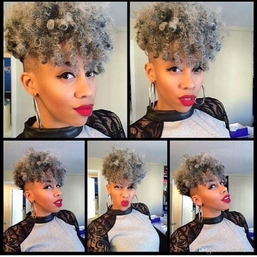 Silver curly short high kinky grey hair bun updo human puff ponytail real hair human hair pony tail 120g 14inch