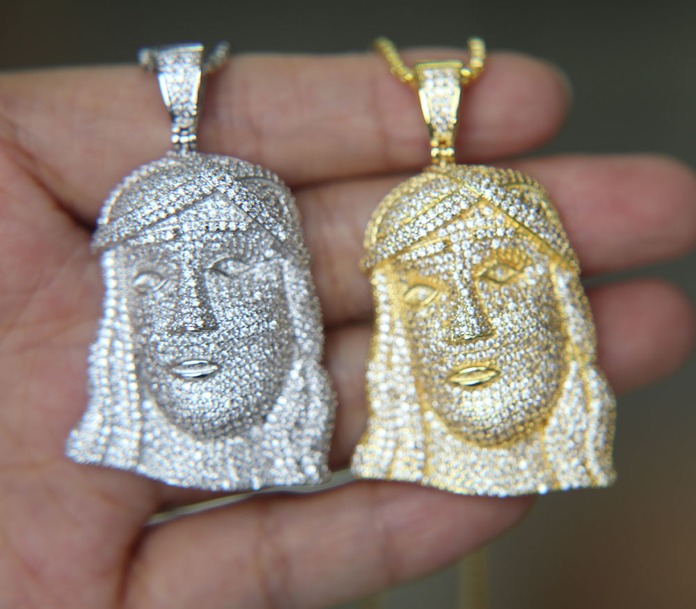 new latest design boy men jewelry iced out bling cz paved 3d shaped jesus piece pendant gold men necklace