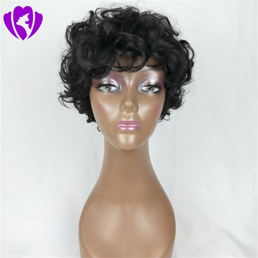 Top Quality Short Cut loose Curly Wig Simulation Human Hair Full Wigs short bob curly full wig with bangs for black women