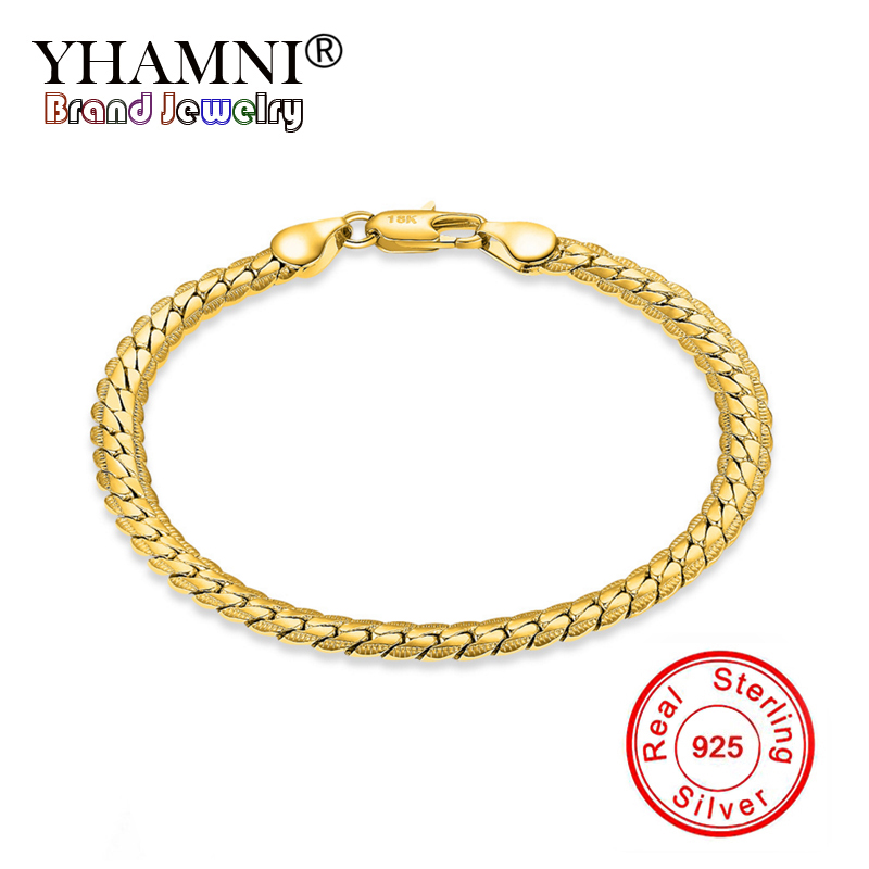 YHAMNI Men&Women Gold Bracelets With 18KStamp New Trendy Pure Gold Color 5MM Wide Unique Snake Chain Bracelet Luxury Jewelry YS242 от DHgate WW