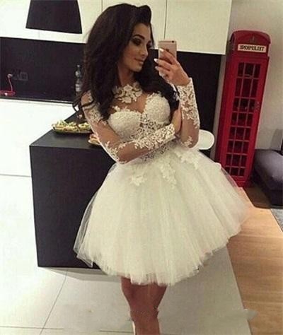2018 Short Mini A Line Homecoming Dresses Jewel Neck White Tulle Illusion Long Sleeves Lace Appliques Cocktail For Juniors Prom Party Gowns, Fuchsia
2018 Short Mini A Line Homecoming Dresses Jewel Neck White Tulle Illusion Long Sleeves Lace Appliques Cocktail For Juniors Prom Party Gowns, Fuchsia
