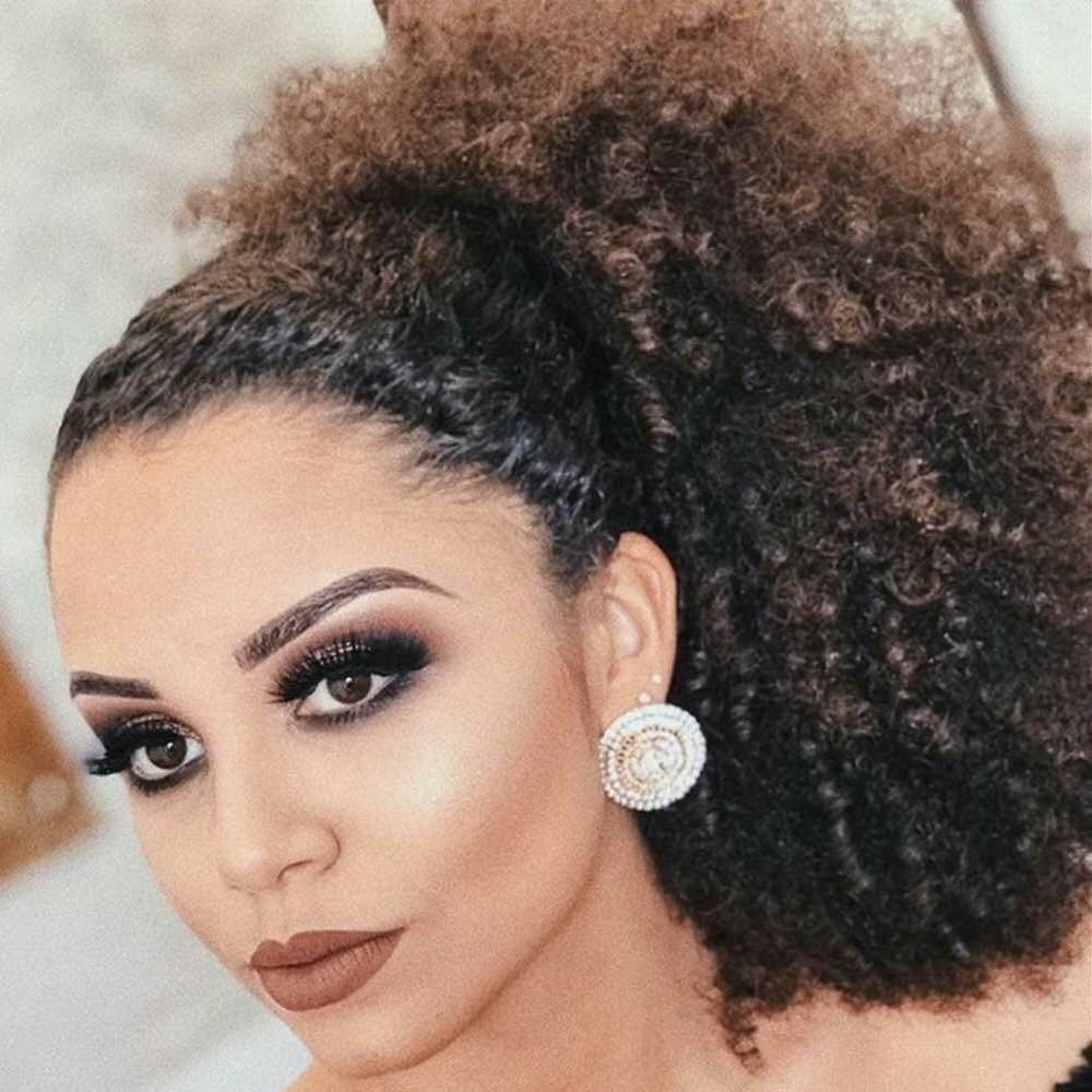 Short Afro Curly Ponytail hairpieces 140g Clip in Ponytail Drawstring Human hair Hun Extension Chignon Amir Hairpieces