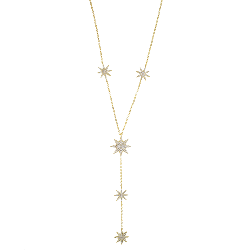 micro pave cz sparking star north star charm long women chain necklace Y lariat summer sexy women fashion star design jewelry