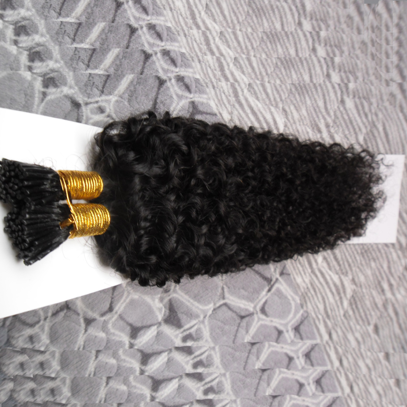 Natural Color afro kinky curly hair 100g Human Pre Bonded Fusion Hair I Tip Stick Keratin Double Drawn Remy Hair Extension