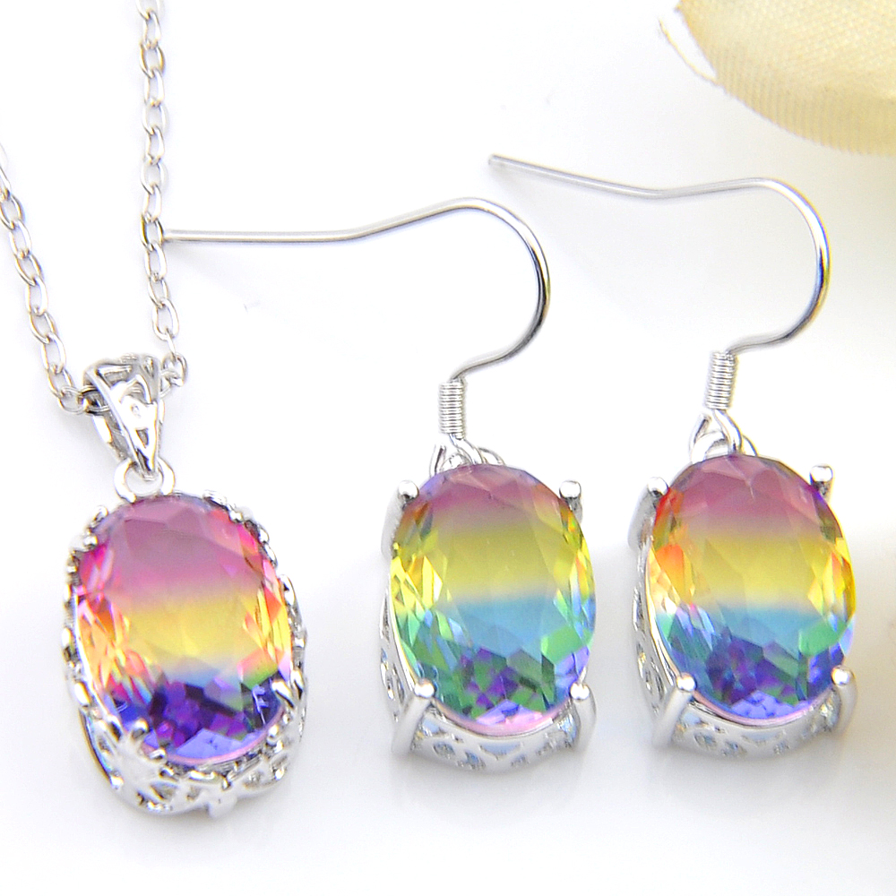 Lucky Shine Fashion Classic Women Sets Oval Bi Colored Tourmaline 925 Sterling Silver Necklace Zircon Pendants Earrings Gift Jewelry, Rainbow
Lucky Shine Fashion Classic Women Sets Oval Bi Colored Tourmaline 925 Sterling Silver Necklace Zircon Pendants Earrings Gift Jewelry, Rainbow