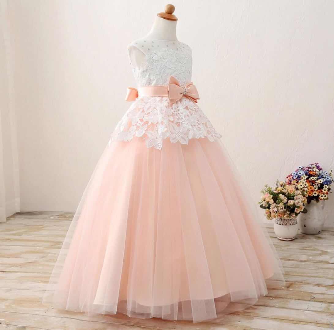 Jewel Ball Gown Tulle Peach Lace Beaded Ribbon Bow Ribbon Floor Length Wedding Flower Girl Dress, Gold
Jewel Ball Gown Tulle Peach Lace Beaded Ribbon Bow Ribbon Floor Length Wedding Flower Girl Dress, Gold