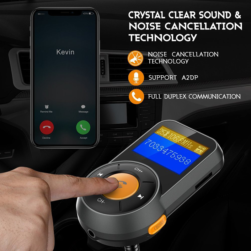 Car Bluetooth FM Transmitter for Cars - Dual USB Quick Charge 3.0 Wireless Kit Adapter