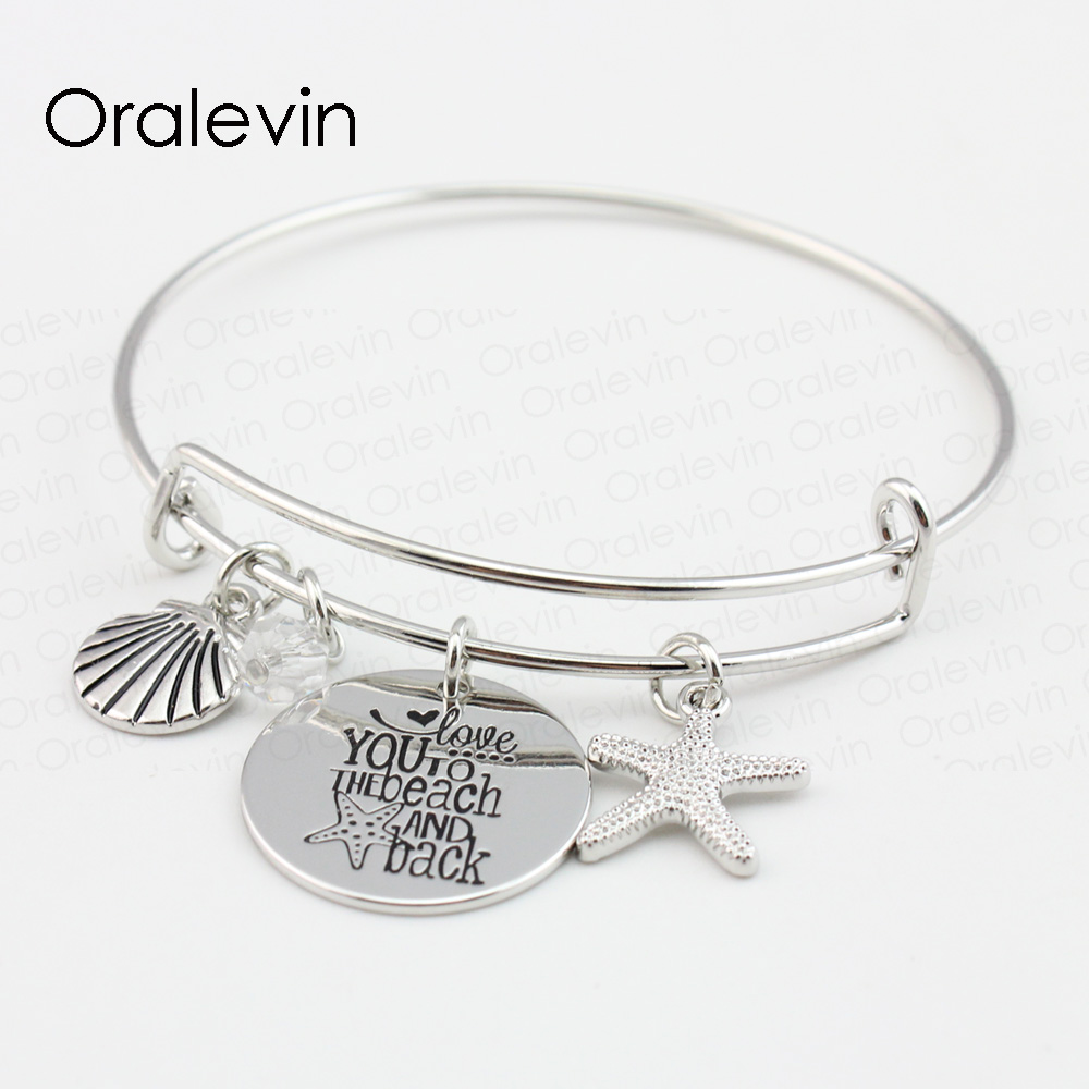LOVE YOU TO THE BEACH AND BACK Shell Starfish Disc Charms Pendent Bracelet Bangle Lover Gift For Kids Handmade Jewelry,10Pcs/Lot,#LN102B
LOVE YOU TO THE BEACH AND BACK Shell Starfish Disc Charms Pendent Bracelet Bangle Lover Gift For Kids Handmade Jewelry,10Pcs/Lot,#LN102B