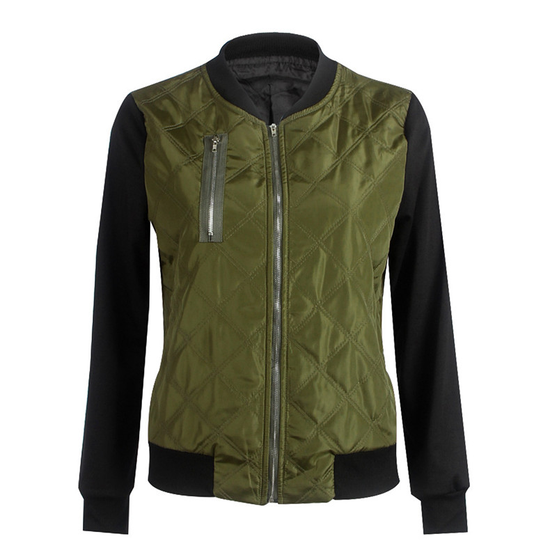 Puseky Fashion Autumn Women Army Green Bomber Jackets Parkas Cool Zipper Down Jacket Coats Streetwear Patchwork Biker Outwear