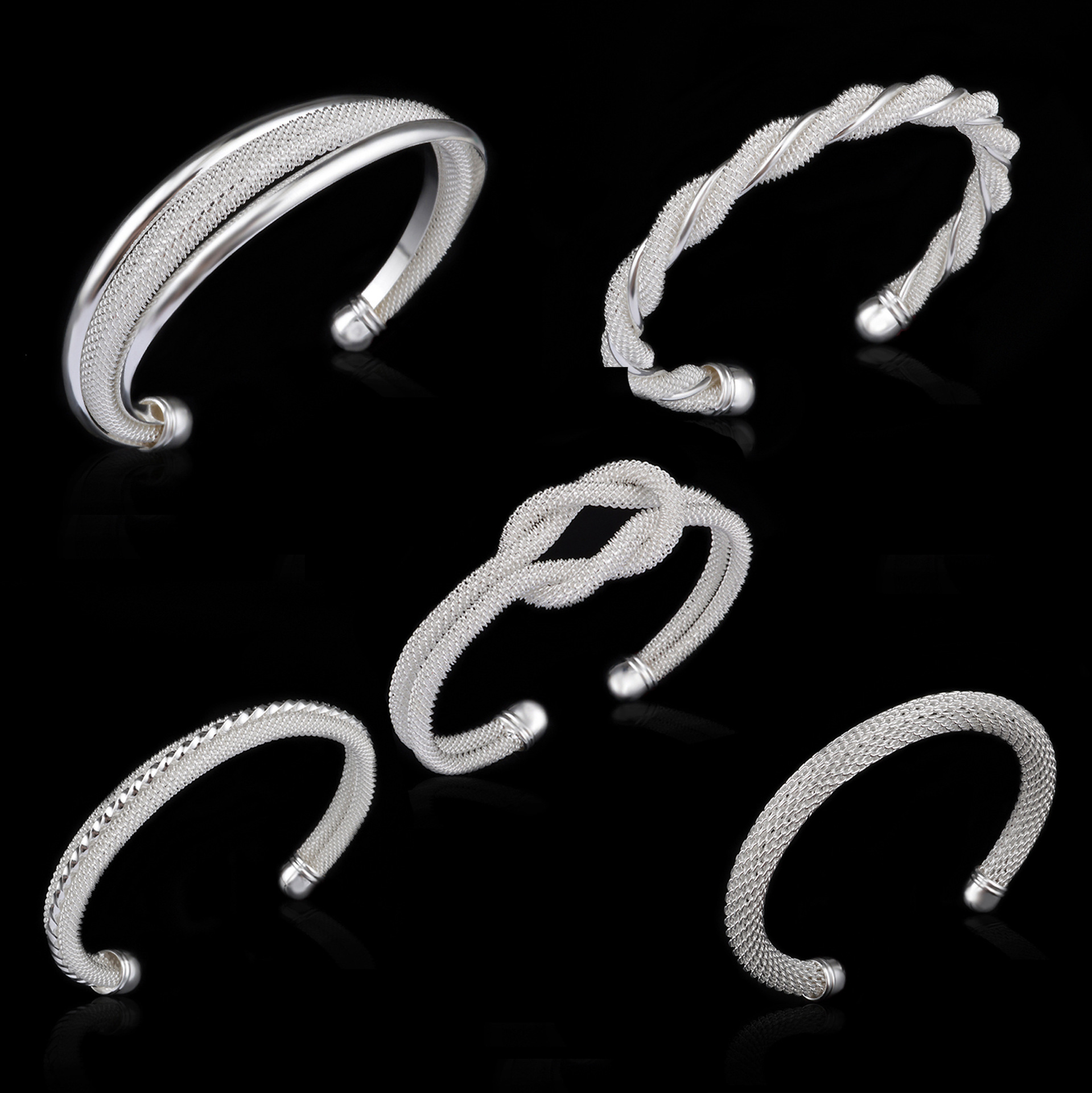 New 925 sterling silver Mesh Cuff bracelets 5 design women's Double Wire Twisted open Bangle For ladies hypoallergenic Fashion Jewelry
New 925 sterling silver Mesh Cuff bracelets 5 design women's Double Wire Twisted open Bangle For ladies hypoallergenic Fashion Jewelry