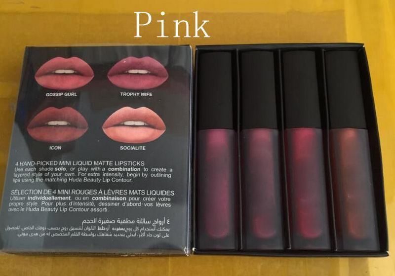 Kit SHIP DROP 1 The Red Nude Brown Pink Edition Mini Liquid Matte Lipstick 4Pcs/Set ( 4 X 1.9Ml )
