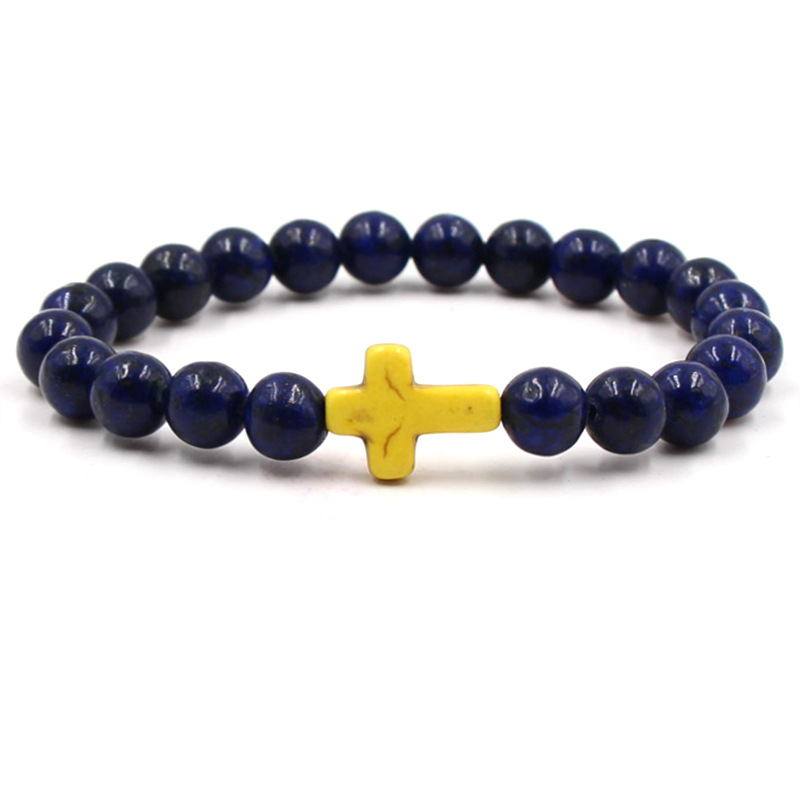 Cross Bracelets Mens Women Yoga Chakra Beads Charms Bracelet Reiki Healing Meditation Energy Bangle Lapis Lazuli Natural Stone Bracelet