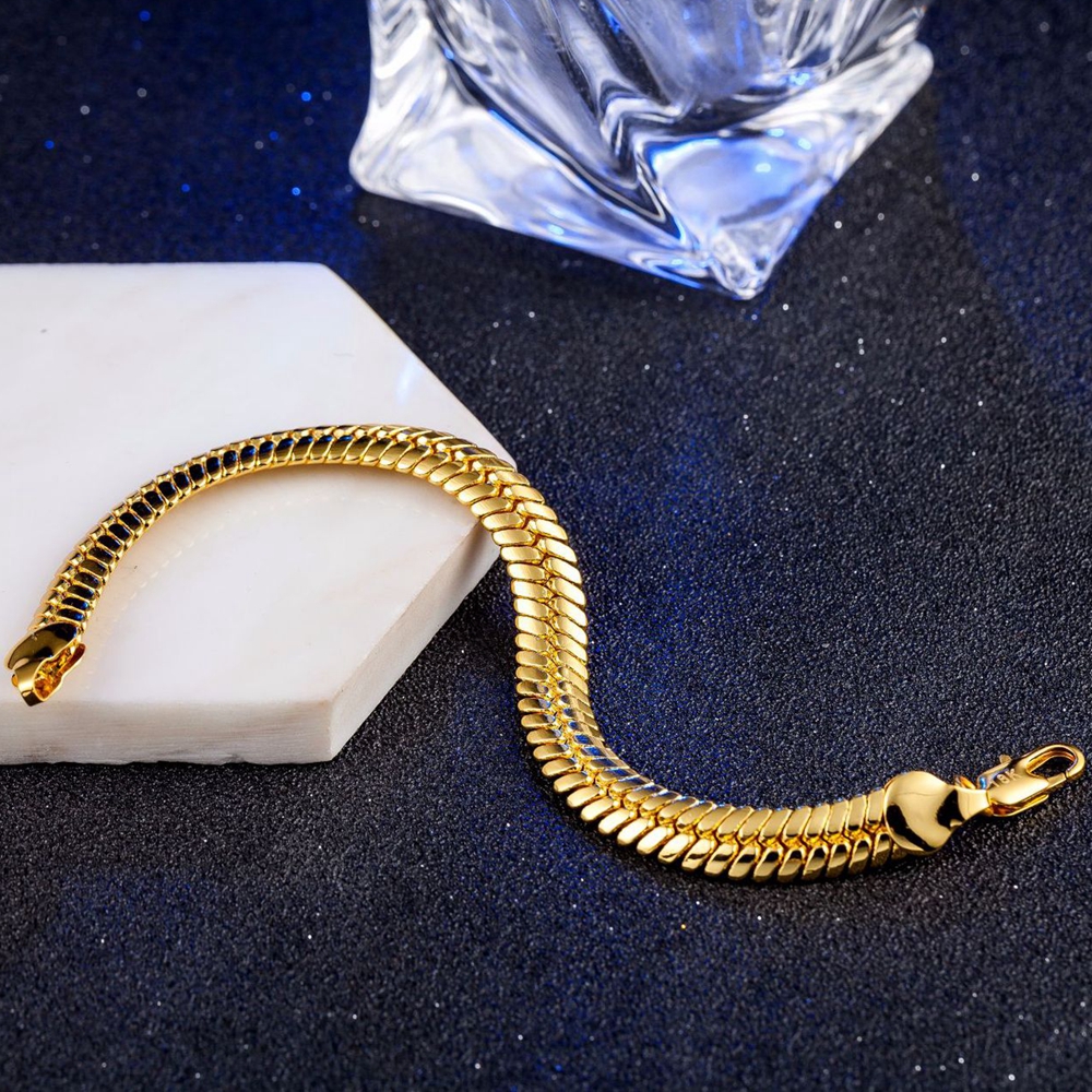 Herringbone Bracelet Stamped Solid 18k Yellow Gold Filled Mens Bracelet Jewelry Gift 83 Inches Long