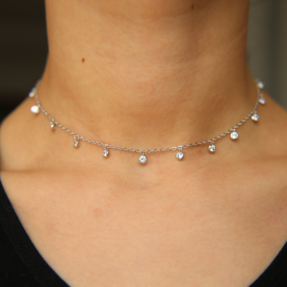 cz drop charm choker necklaces rose gold silver plated fashion jewelry elegance women gift statement collarbone necklace