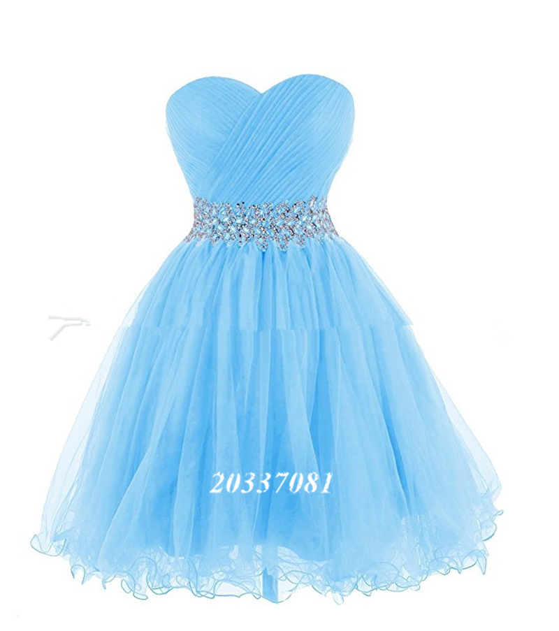 Royal Blue Tulle Short Homecoming Dresses Plus Size Beaded Crystals Graduation Gown Prom Cocktail Party Gown QC1165