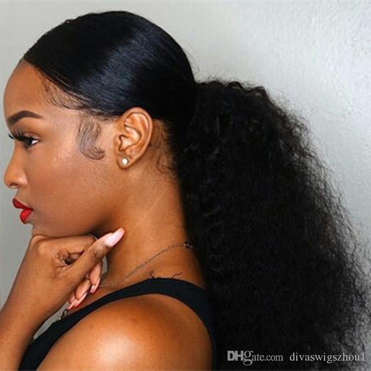 Afro Kinky Curly Human Hair Ponytail For Black Women Brazilian Virgin Hair Drawstring Ponytail Hair Extensions natural color can be dyed