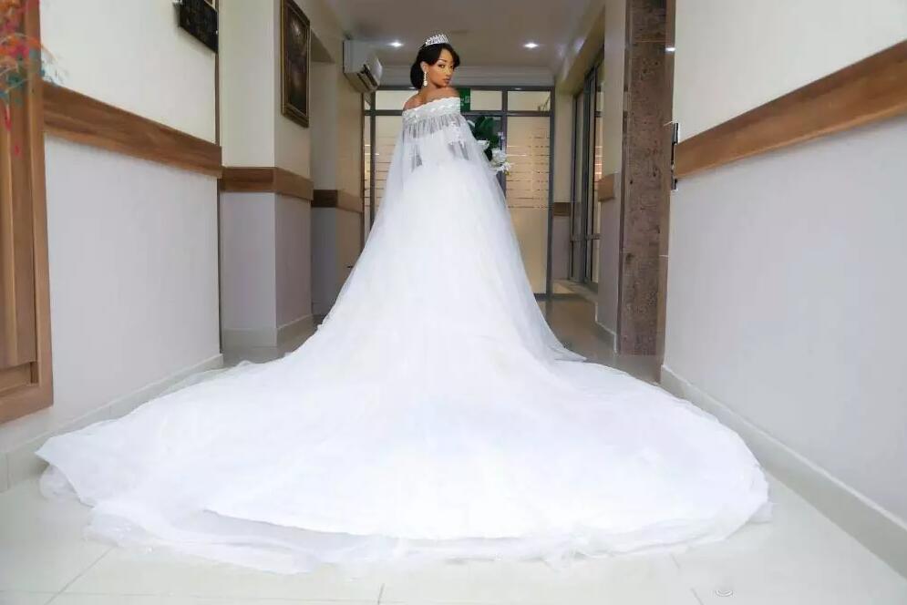 Gorgeous 2018 African Off Shoulder Lace Wedding Dresses With Tulle Detachable Skirt Beaded Wraps Bridal Gowns Custom Made China EN1032